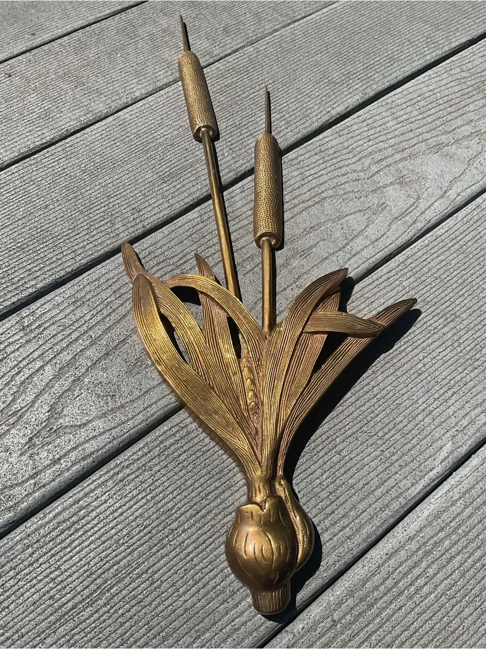 Vintage Solid Brass Cattail Wall Accent 22.5” long